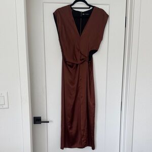Zara rust-brown satin maxi dress